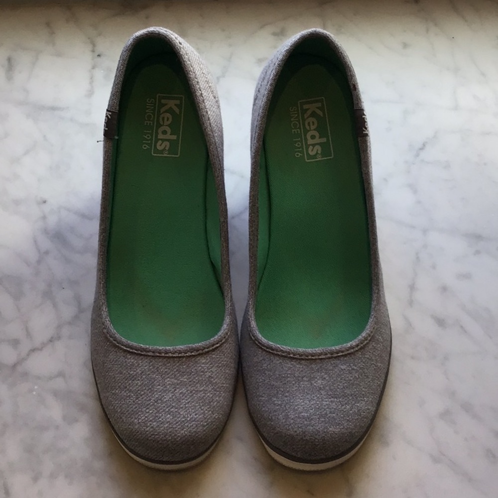 Keds wedge slip on shoes heather grey canvas